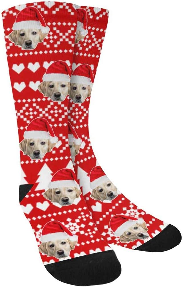Custom Face Socks, Personalized Dog Lover Pet Photo Picture on Socks Unisex Athletic Crew Socks for Men Women