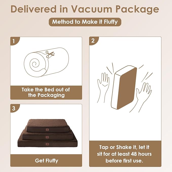 EHEYCIGA Orthopedic XL Dog Beds for Extra Large Dogs with Removable Washable Cover, Brown, 44x32