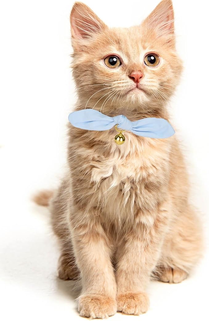 Bunny Ear Cat Collar with Bell and Bow Tie, Breakaway Cute Bowtie Kitten Collars(Blue)