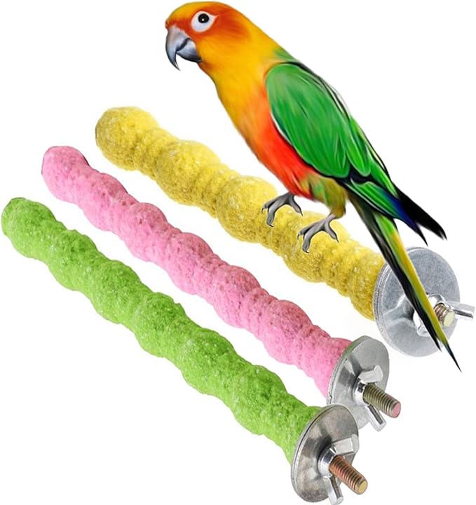 kathson 3PCS Bird Perch Parrot Stand Cage Accessories Natural Wooden Stick Paw Grinding Rough-surfaced Chew Toy for Cockatiels Cockatoo Lorikeet Conure Parakeet (Random Color,7.87inch)