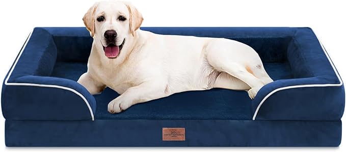 Comfort Expression Orthopedic Dog Bed for Extra Large Dogs 45x35 Inch, Waterproof Egg Crate Foam XL Pet Bed with Removable Bolsters, Dog Couch with Washable Cover & Non-Slip Bottom, Navy Blue