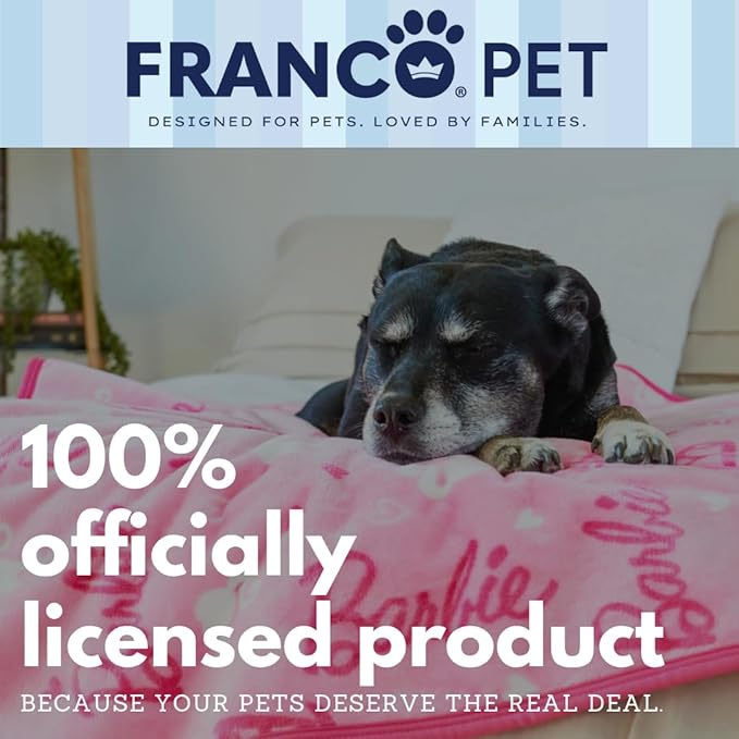Franco Pet Barbie Super Soft Cozy Waterproof Sherpa-Backed Blanket Throw for Large Dogs, Couch/Bed/Car, 50x60 (Officially Licensed Product)