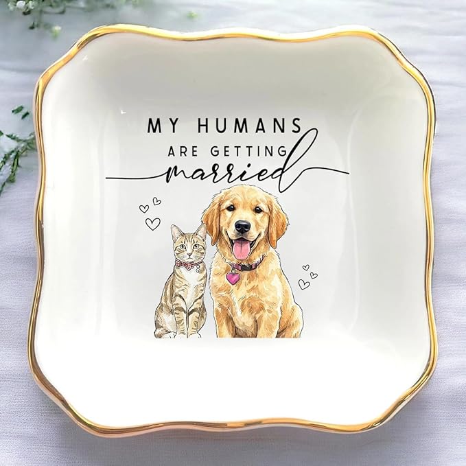 Custom Pet Portrait Watercolor Ring Dish, My Humans Are Getting Married Jewelry Tray, Engaged Ring Dish Gift for Newly Married Engaged Wedding Gift for Wife Her Fiance Bestie Bride To Be Newlyweds