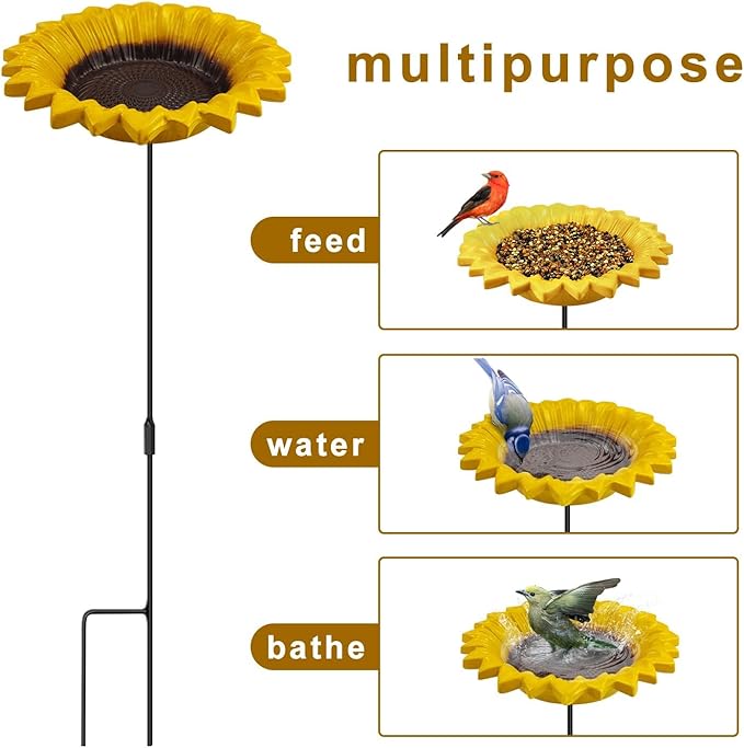 MIXXIDEA Sunflower Bird Feeder Baths for Outdoors Small Stick into Ground Cute Tray Feeders for Outdoor Garden Decoration Baths for Bird Lovers