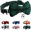 Green Plaid Bow Cat Collar with Bell, Breakaway Dog Bell Collar with Bowtie Christmas Puppy Collars for XXS Xs Small Tiny Little Pet Dogs Boy Girl Kitten, for Hoilday Birthday Party