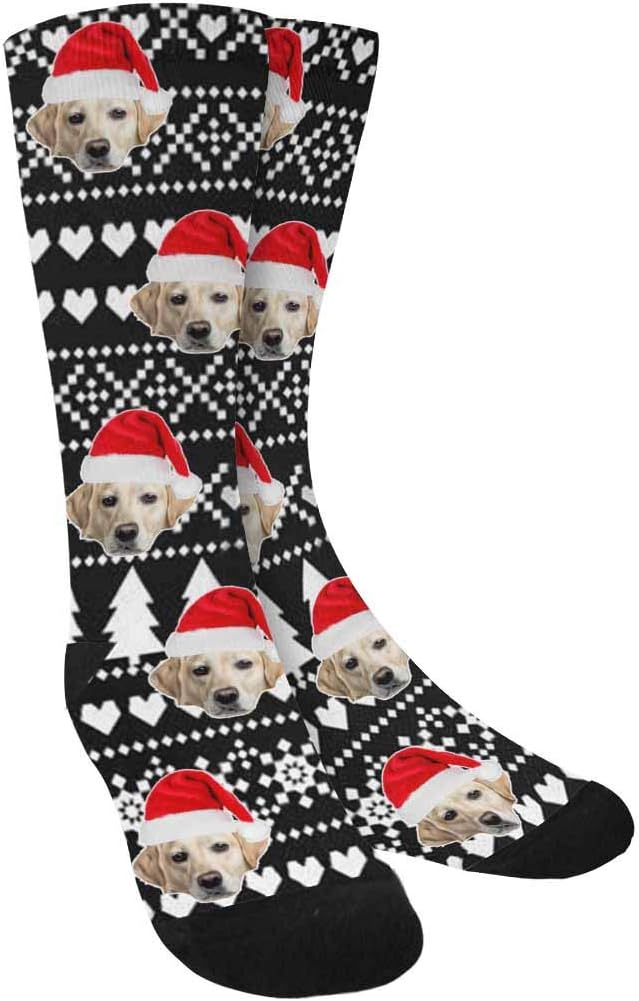 Custom Face Socks, Personalized Dog Lover Pet Photo Picture on Socks Unisex Athletic Crew Socks for Men Women
