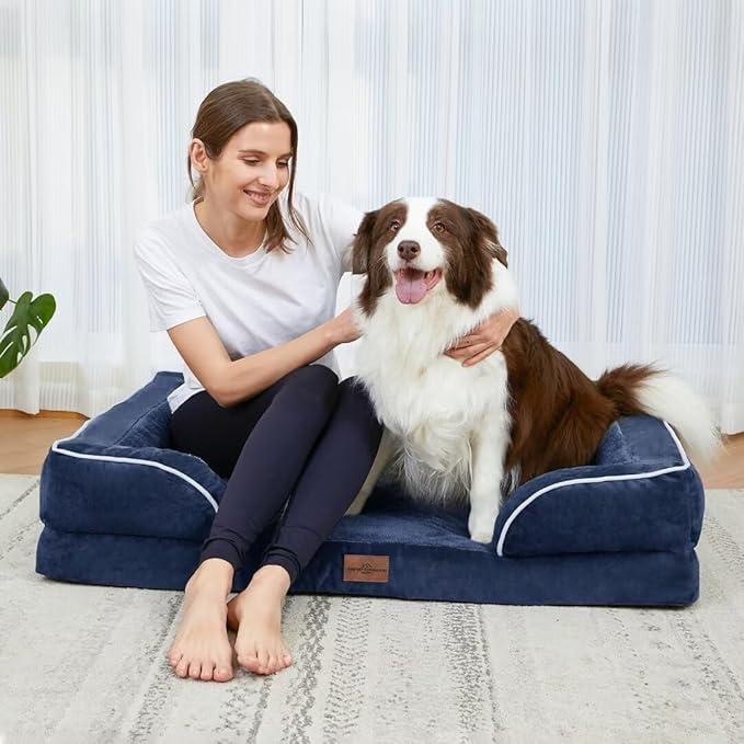 Comfort Expression Orthopedic Dog Bed for Extra Large Dogs 45x35 Inch, Waterproof Egg Crate Foam XL Pet Bed with Removable Bolsters, Dog Couch with Washable Cover & Non-Slip Bottom, Navy Blue