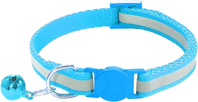 2 Pack Breakaway Cat Collars with Bells, Reflective Design and Claw Print Design, Safety Buckle, Adjustable 7.5-12.5 Inches for Kittens & Cats (Sky Blue)