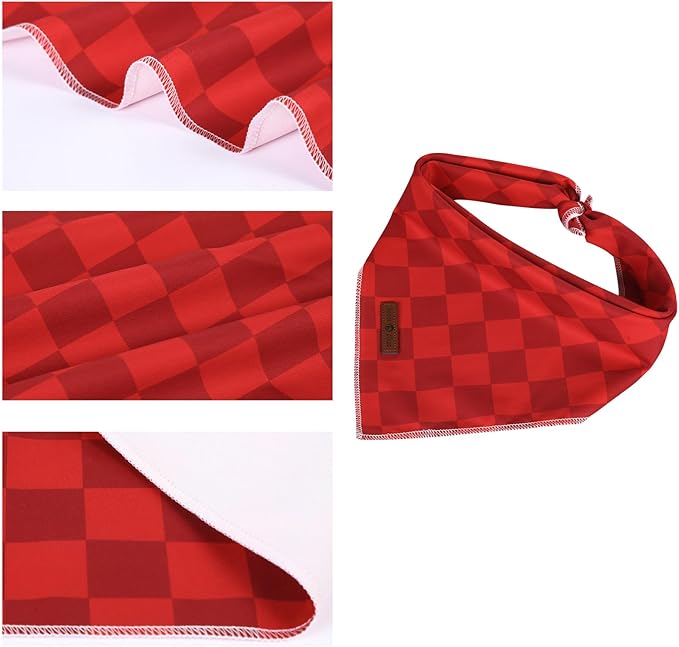 Lionet Paws Christmas Dog Bandana Washable Cotton Handkerchief Scarf Triangle Christmas Red Plaid Dog Bandanas for Medium Large Dogs Girl Boy