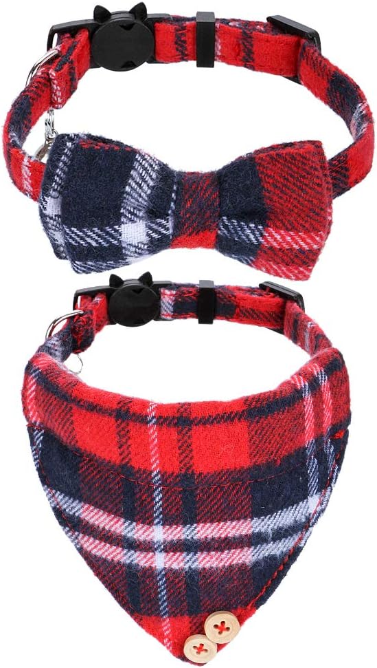 Faleela Breakaway Cat Collar with Bells - 2 Pack Cat Collar with Bells, Cat Collars with Bandana, Accessories for Pet Collars, Adjustable for Cats and Small Dogs