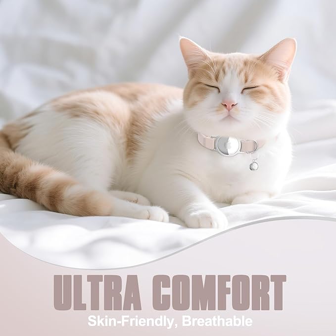 Cat Collar, Ultra Elastic Cat Tracker Collar, Holder Compatible with Apple Air Tag, [Lightweight & Scratch Resistant] Adjustable Stepless GPS Pet Collar for Cats Kittens, Khaki