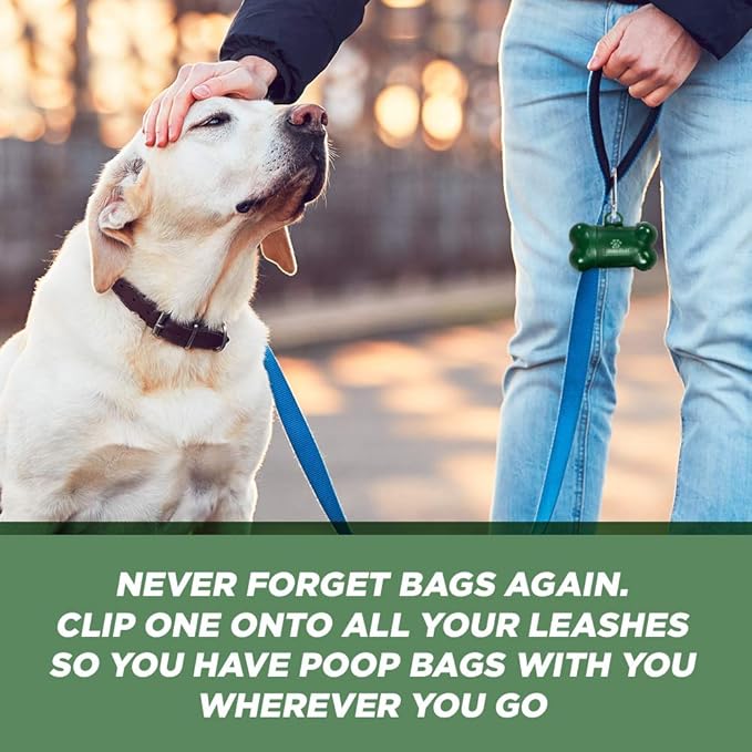 Lillian Ruff Dog Waste Bag Dispenser with Leash Clip Disposable Bag Holder for Pet Waste - 15 Leak Proof Unscented Poop Bags Included-3 Pc Pack Green