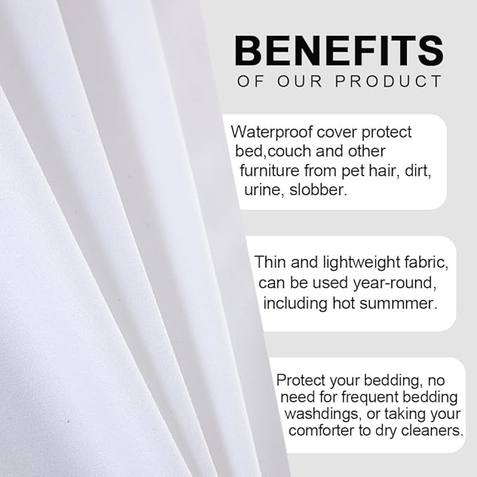 DUJUIKE Waterproof Bed Cover for Dog and Cats,Pet Hair Resistant Bed Sheet Cover, Protective BedLinerCover with 100% Waterproof Breathable Thin Fabric (White, Super King 90 * 118 inch)