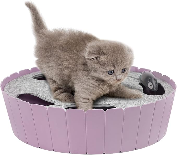 Pawaboo Interactive Cat Toy with Running Mouse, Electronic Motion Cat Toy Automatic Teaser for Indoor Cats, Pop and Play Hide Seek Cats Toys Hunting Mouse for Pet Kitten Play Fun Exercise, Purple