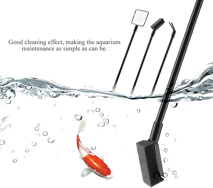 4 in 1 Portable Aquarium Cleaning Tool Kit Fish Tank Cleaning Set with Long Handle Fish Tank Cleaner Net, Shovel, Sponge, Plant Fork - Saltwater & Freshwater Fish Tank