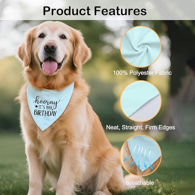Hooray It's My Birthday Blue Dog Bandana, Cute Birthday Gifts for Dog Lover New Pet Owner, Pup Scarf Accessory Photo Prop for Festive Celebration Party Dinner, First Birthday Supply for Pup