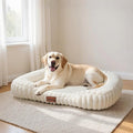 Dog Bed Large Size Dogs Washable Soft Furry Pet Bed, Calming Rectangle Large Dog Bed with Removable Cover & Anti-Slip Bottom, Orthopedic Anti-Anxiety Pet Bed with Handle, 35x27x5inches, Cream