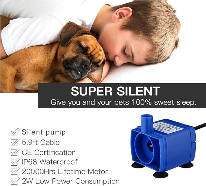 Pet Fountain Pump Replacement Cat Water Fountain Pump Replacement for Flower Fountain Automatic Pet Water Dispenser Replacement Pump Come with Adapter