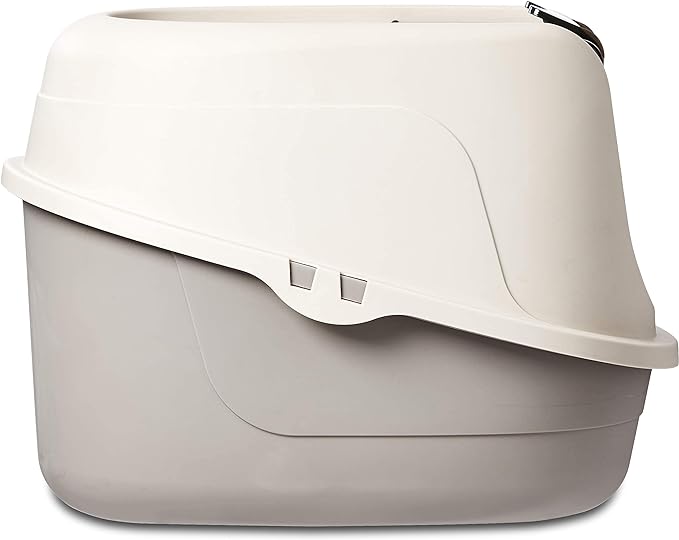 Amazon Basics No-Mess Hooded Enclosed Cat Litter Box with Odor Control and Swinging Door, Standard, 21" x 16" x 15", Multicolor
