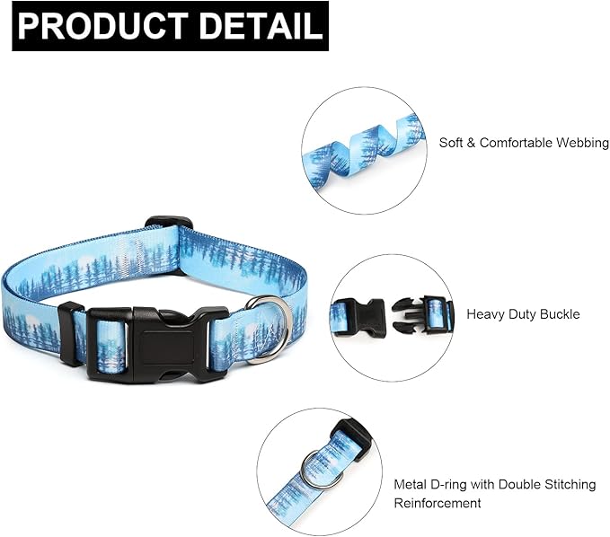 Mercano Adjustable Dog Collar - Special Design Patterns, Soft Nylon Comfortable Durable Pet Collar for Small Medium Large Dogs (XS, Forest)