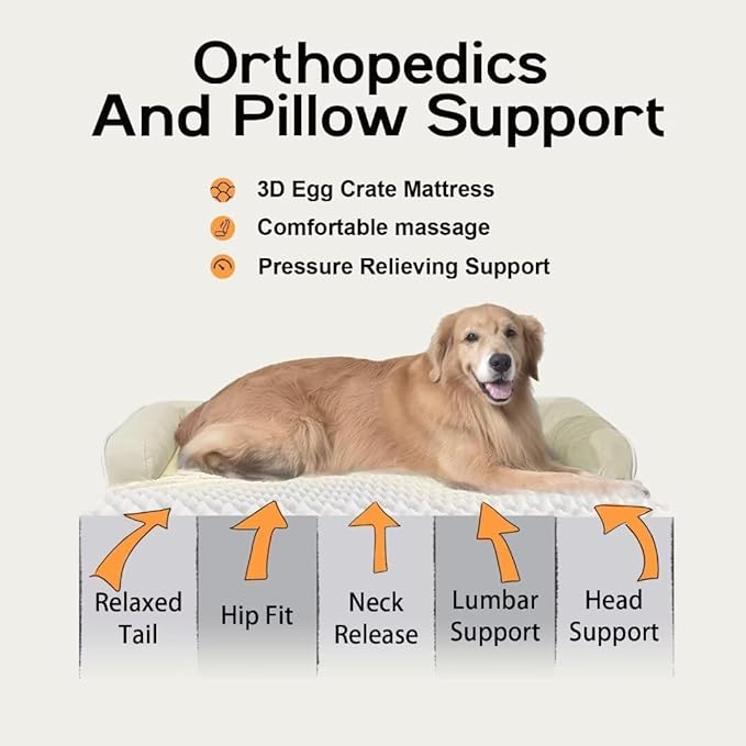 Extra Large Dog Bed-Orthopedic Waterproof XL Dog Bed for XLarge Extra Big Dogs - Foam Couch Sofa Washable with Removable Cover-Beige