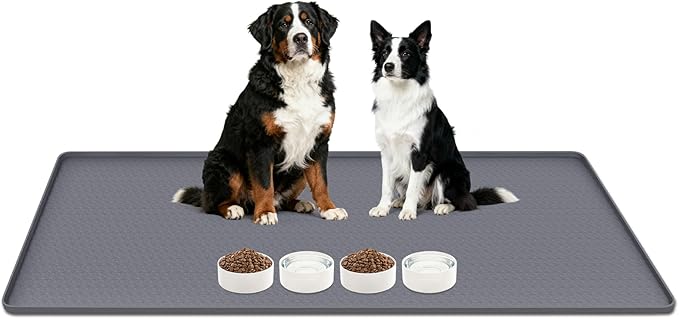 Lanstics Dog Food Mat, 51" x 26" Large Silicone Mat Dog Feeding Mat with Raised Edge Non-Slip Pet Feeding Mat for Food and Water Bowl, Easy to Clean, Floor Protection (Gray)
