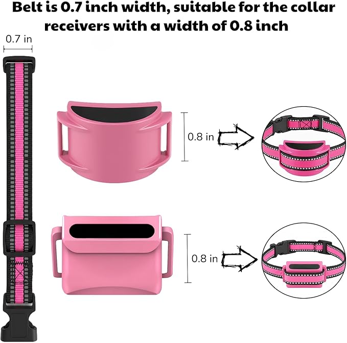 Dog Training Collar Replacement and Shock Collar Strap - 3/4 Inch Wide Adjustable Nylon Band with Reflective Replacement Strap for E Collar and Bark Collar (Pink)