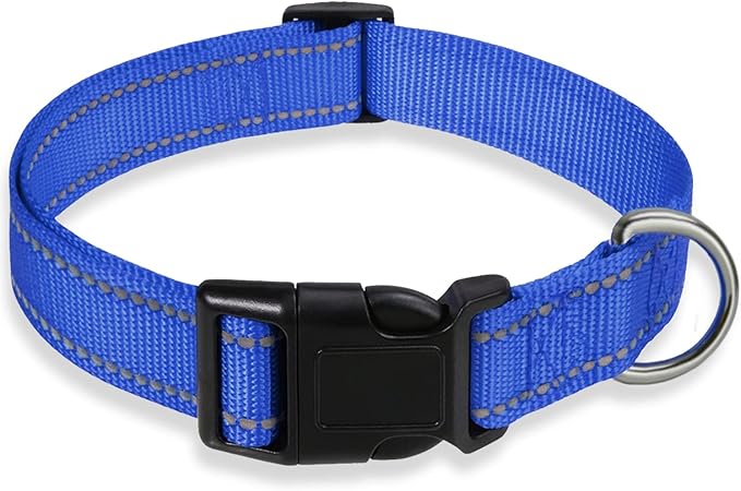 Reflective Dog Collar with Buckle Adjustable Safety Nylon Collars for Small Medium Large Dogs, Navy Blue XL