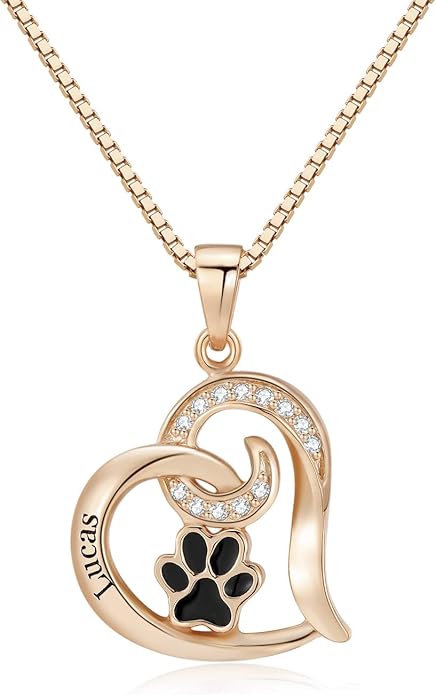 Personalized Cute Dog Cat Paw Name Necklace Forever Love Custom Heart Pendant Pet Name Necklace Gift for Pet Lovers