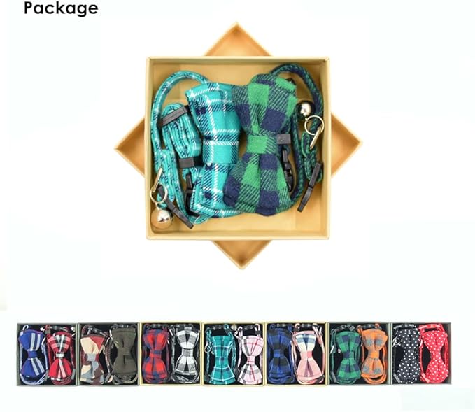 Pipidog Cat Collar Breakaway with Bell and Bow Tie, Plaid Design Adjustable Safety Kitty Kitten Collars(6.8-10.8in) (Green&Cyan Plaid)