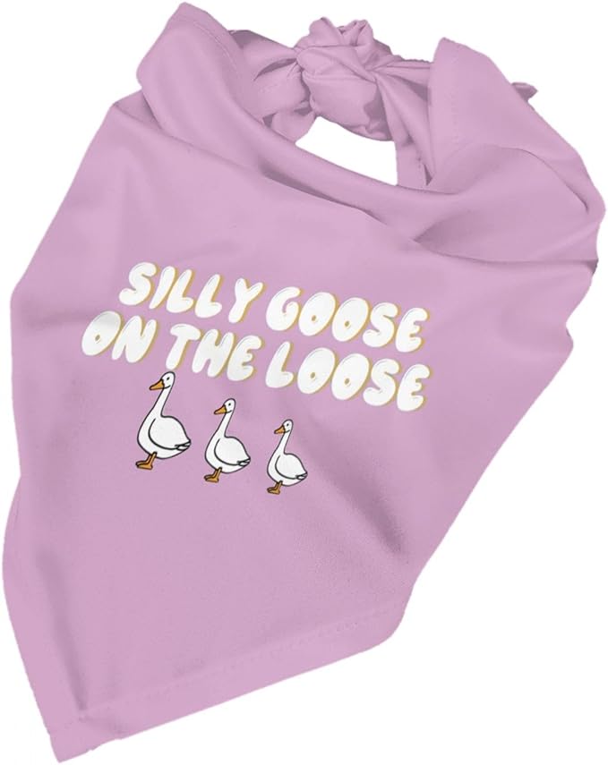 Silly Goose on The Loose Triangle Dog Bandana,Summer Bandana Funny Triangle Dogs Scarf Handkerchief Soft Adjustable Puppy Bandanas (Pink Purple)