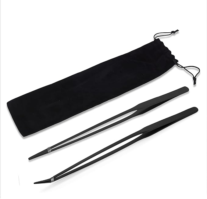 Mandala Crafts 15 Inches Black Stainless Steel Straight and Curved Aquarium Tweezers for Aquatic Plants – Long Aquascape Forceps for Fish Tanks, Hospital Tanks, Goldfish Bowls, and Terrariums