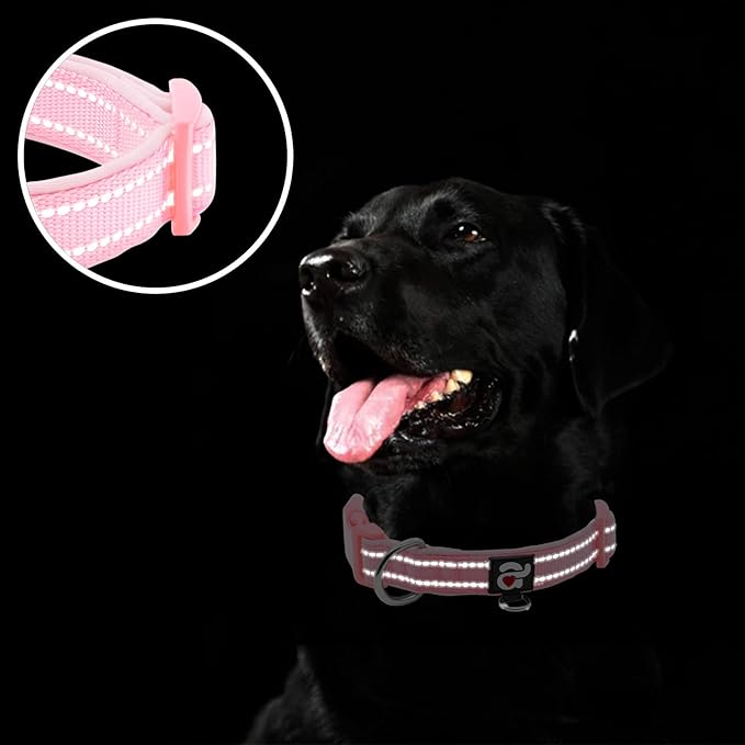 azuza Reflective Dog Collar,Soft Neoprene Padded Pet Collar with ID Tag Ring,Adjustable for Puppy and Small Dogs,Pink,XS