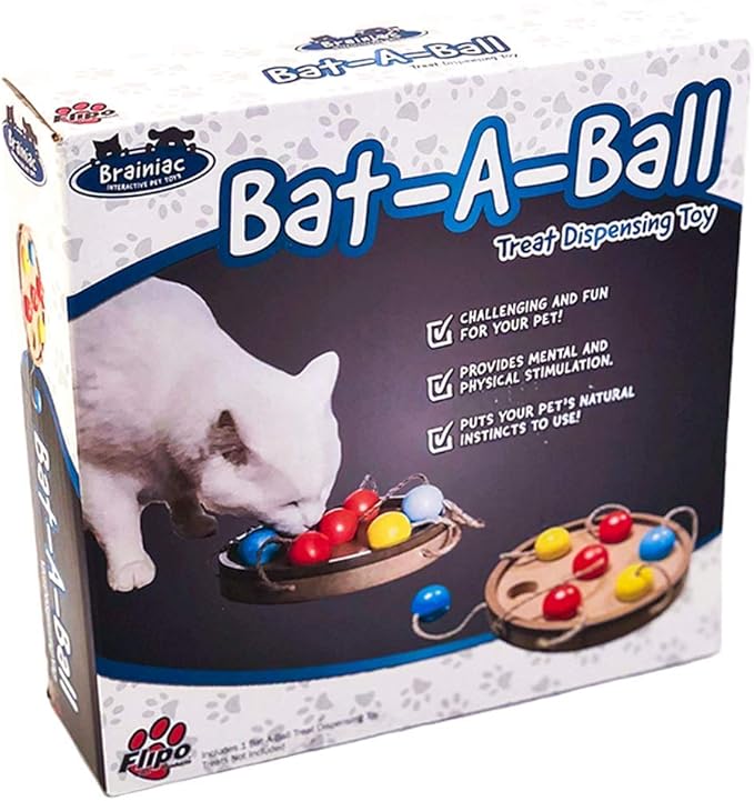 Flipo New Interactive Cat Toy Puzzle Board - Cat Toys for Indoor Cats, Cat Activity Center Treat and Cat Food Feeder… (Bat-A-Ball)