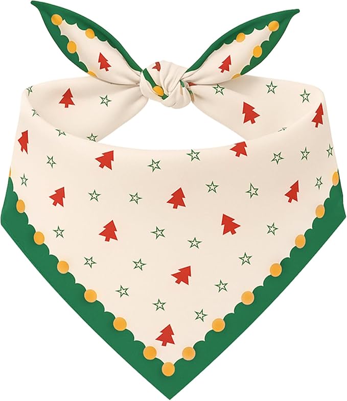 Dog Bandana, Adjustable Puppy Bandana for Birthday Party & Daily Photos, Soft Polyester Triangle Bibs Scarf, Cute Accessories for Small Medium Large Pets (Red Forest & Starry Patterns)