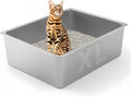 Stainless Steel Cat Litter Box - XL Metal High Sided Cat Pan Tray, Easy to Clean Non Stick Odorless Large Pet Toilet Supplies for Big Cats Kitty Kitten, 23.6 x15.75 x6 Inch, Silver