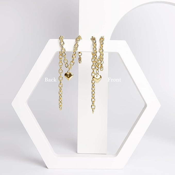 HOWWFALY Dog Collar and Cat Chain Necklace Stainless Steel Adjustable 18K Gold Heart-Shaped Necklace for Small Pets Cats Kitten Puppy (Gold, 7 inch)