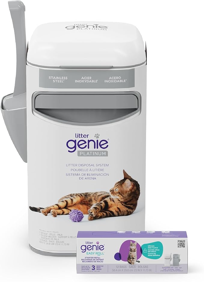 Litter Genie Platinum Pail Made of Durable Stainless Steel Includes 1 Easy Roll Refill