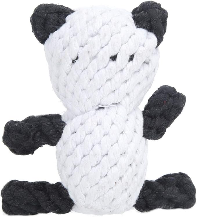 Pet Cotton Rope Biting Chewing Molar Toy, Cartoon Animal Shape & Pure Manual Weaving, Dog Rope Toys with Strong and Hard, Grind and Clean Teeth, Relieve Pressure (Panda)
