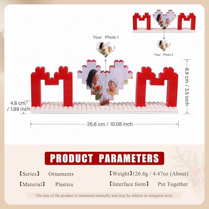 NAZENTI Custom Building Brick Gifts for Mothers Day, Personalized Photo Block Puzzle Heart Shaped Picture Customized Valentine's Day Gifts for Couples, I Love You Block Puzzle for Her, Anniversary
