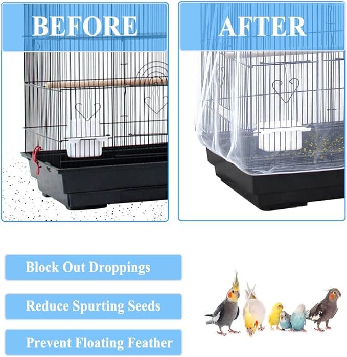 ASOCEA Extra Large Bird Cage Seed Catcher Guard Universal Birdcage Cover Nylon Mesh Net for Parrot Parakeet Macaw Lovebird - White (Not Include Birdcage) …