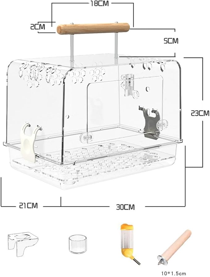 Hamster Cage Bird Travel Cage Portable Clear Accessories Acrylic Villa Bird Cage Lightweight Bird Carrier for Peony Parrot, Whole Set