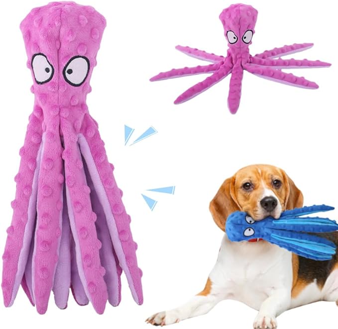 Octopus Dog Toys, No Stuffing Crinkle Dog Toys for Aggressive Chewers, Durable Interactive Chew Toys for Small, Medium and Large Dogs Training and Reduce Boredom (Purple)