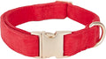 Soft Cotton Dog Collar with Metal Buckle Adjustable Heavy Duty Comfy Corduroy Collars for Small Medium Large Dogs,Red,Large