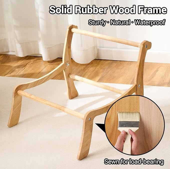 Solid Wood Cat Couch Bed for Indoor Cats, Modern Cat Sofa with Ultra-Soft Plush Surface Washable, Reclined Backrest, Elevated Plush Cat Lounge for Small to Adult Cats, Black & White