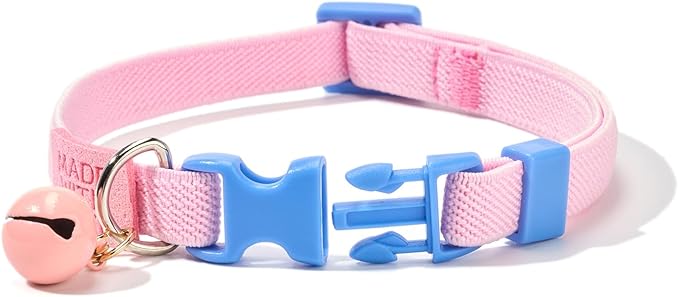 Elastic Cat Collar 2 Pack of Safety Quick Release Cat Collars with Bell Anti-Suffocation Kitten Puppy Collars(Pink+Blue)