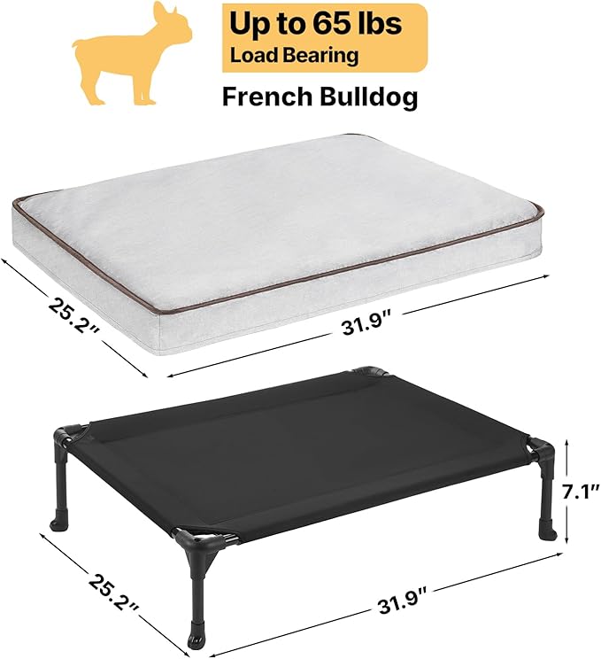 Veehoo Elevated Dog Bed with Waterproof Cushion Mat, Cooling Raised Dog Beds with Padded Top, Washable Outdoor Dog Bed, Orthopedic Pet Cot for Indoor & Outdoor, Medium Dog Bed 32" x 25", Dark Grey