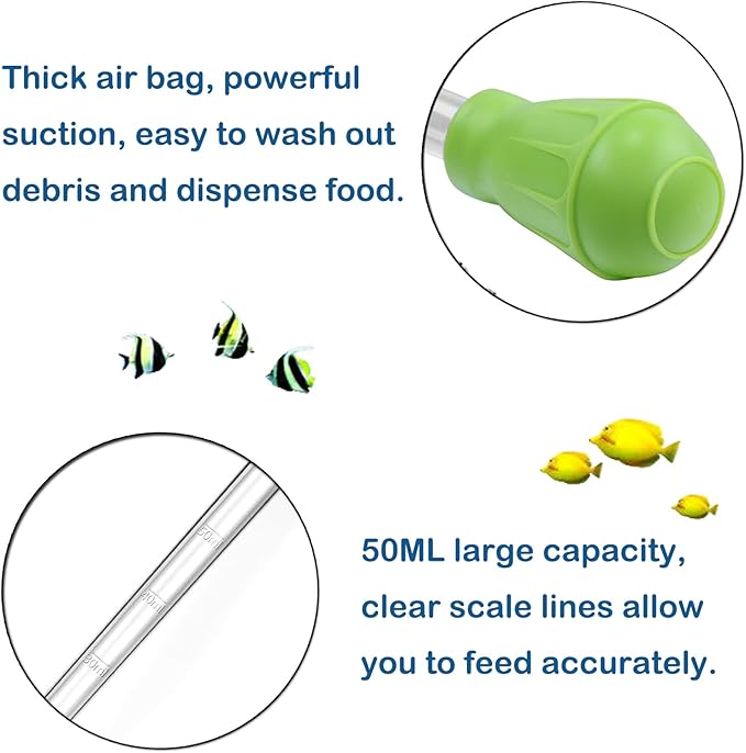 KABASI Waste Clean Tool Coral Fish Feeder, 50ml Manual Acrylic Pipette Suction Dropper with 2PCS Extension Pipes for Fish Tank Cleaning, Water Changer Waste Remover for Aquarium