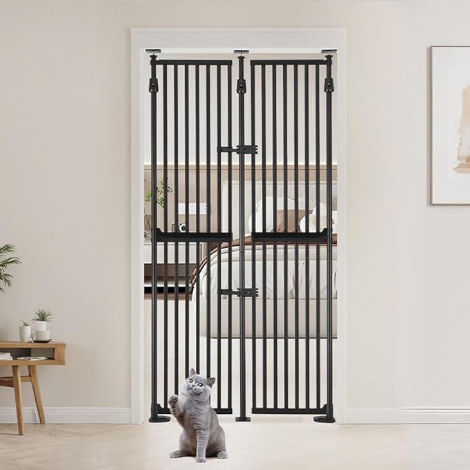 unipaws 75" High Extra Tall Cat Gate, Auto Closing and No Drilling Safety Gate for Doorway Hallway Stairs, Cat Dog Proof, Fit for 35"-38" Wide Opening, Indoor Use, Black