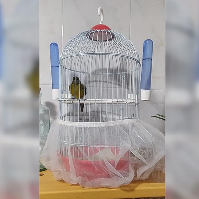 Birdcages Mesh Net Skirt Cover Reusable Stretchy Bird Cage Seed Catcher 35CM (White)